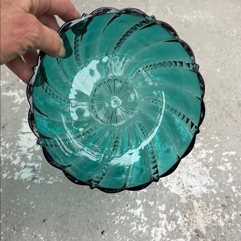 Vintage shallow blue green bowl